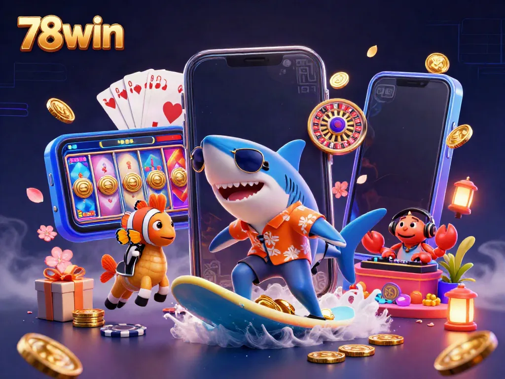 Experience exciting gaming action with 78win's immersive and vibrant casino scene featuring thrilling characters.