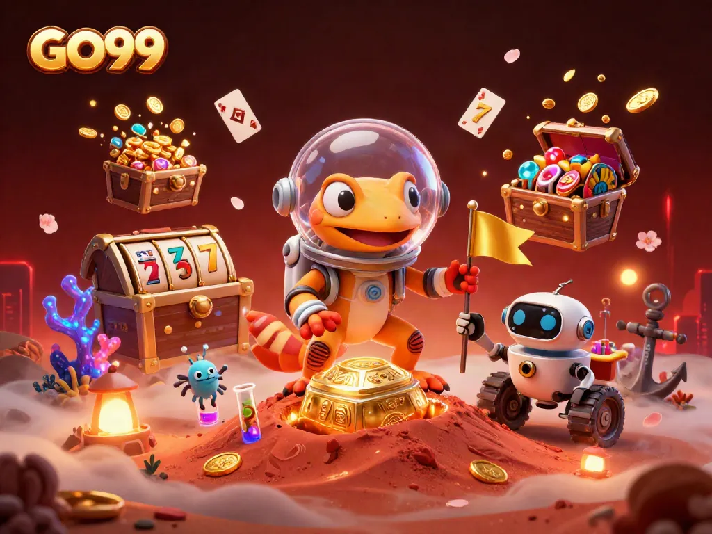 Join the Martian gecko at GO99 for an explosive casino adventure filled with treasures!