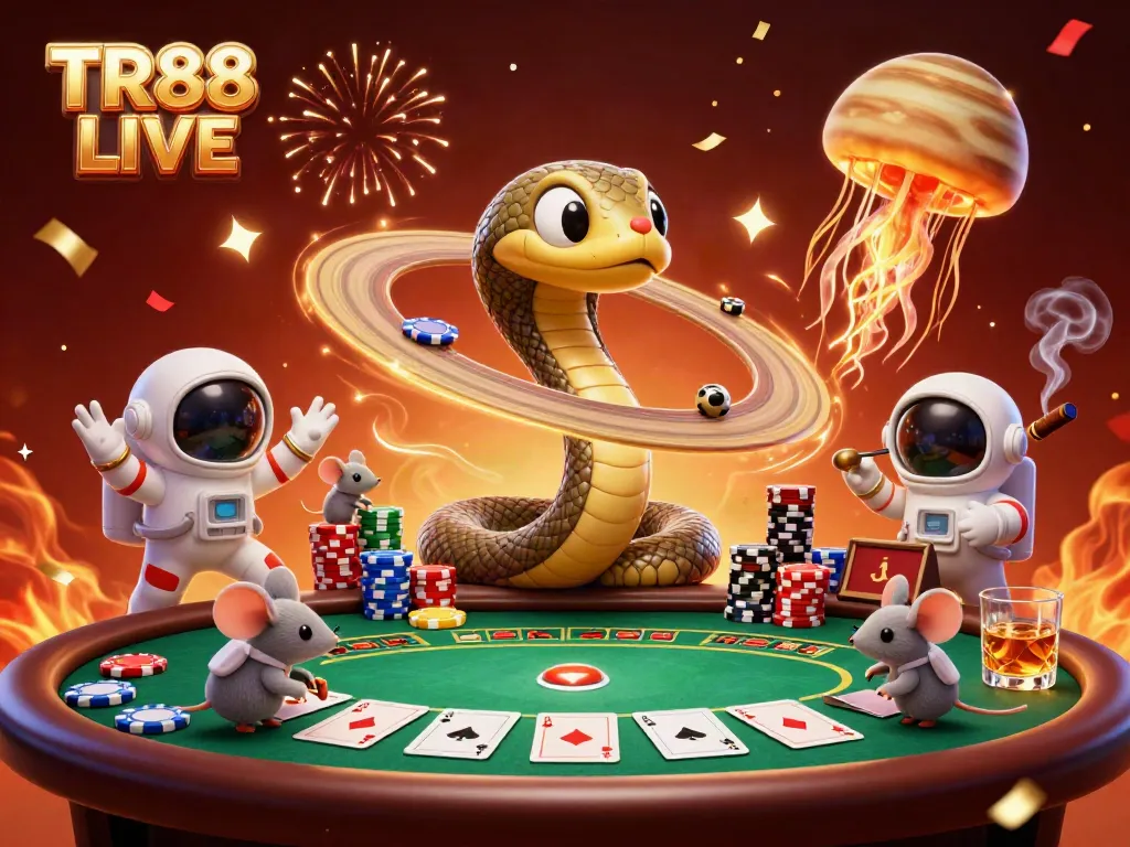 Experience the thrill of TR88 LIVE gaming with vibrant characters and cosmic action.