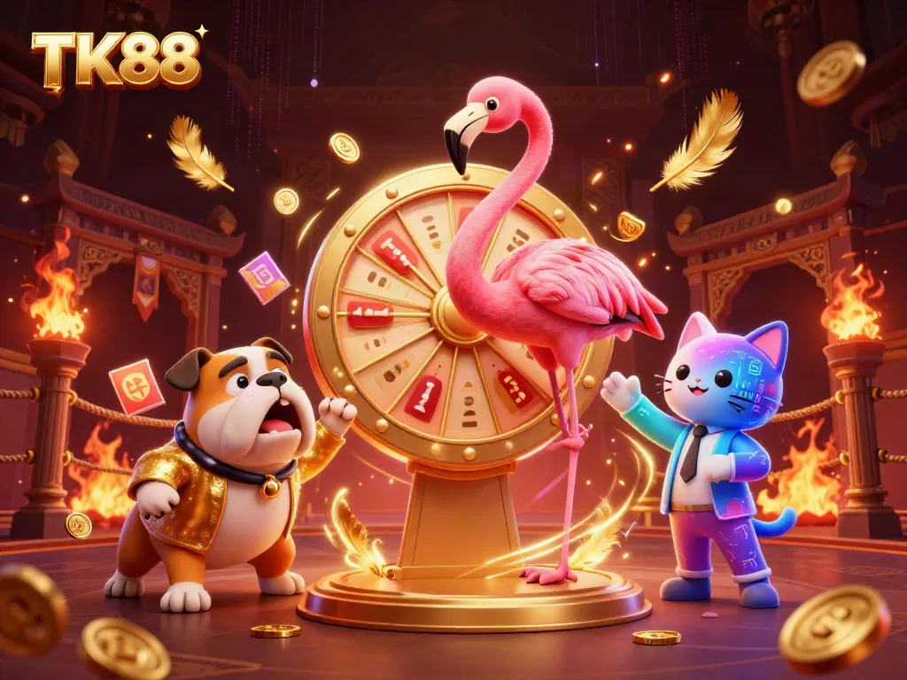 Experience the excitement of TK88 casino with a vivid illustration of gaming fun and prizes.