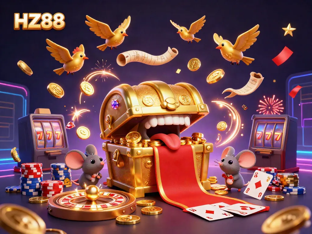 Experience HZ88 with a vibrant 3D casino illustration showcasing adventure, excitement, and winning opportunities.