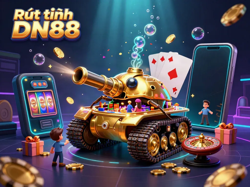 Experience Rút tiền DN88 in action as a golden casino beetle tank reveals vibrant gambling elements.