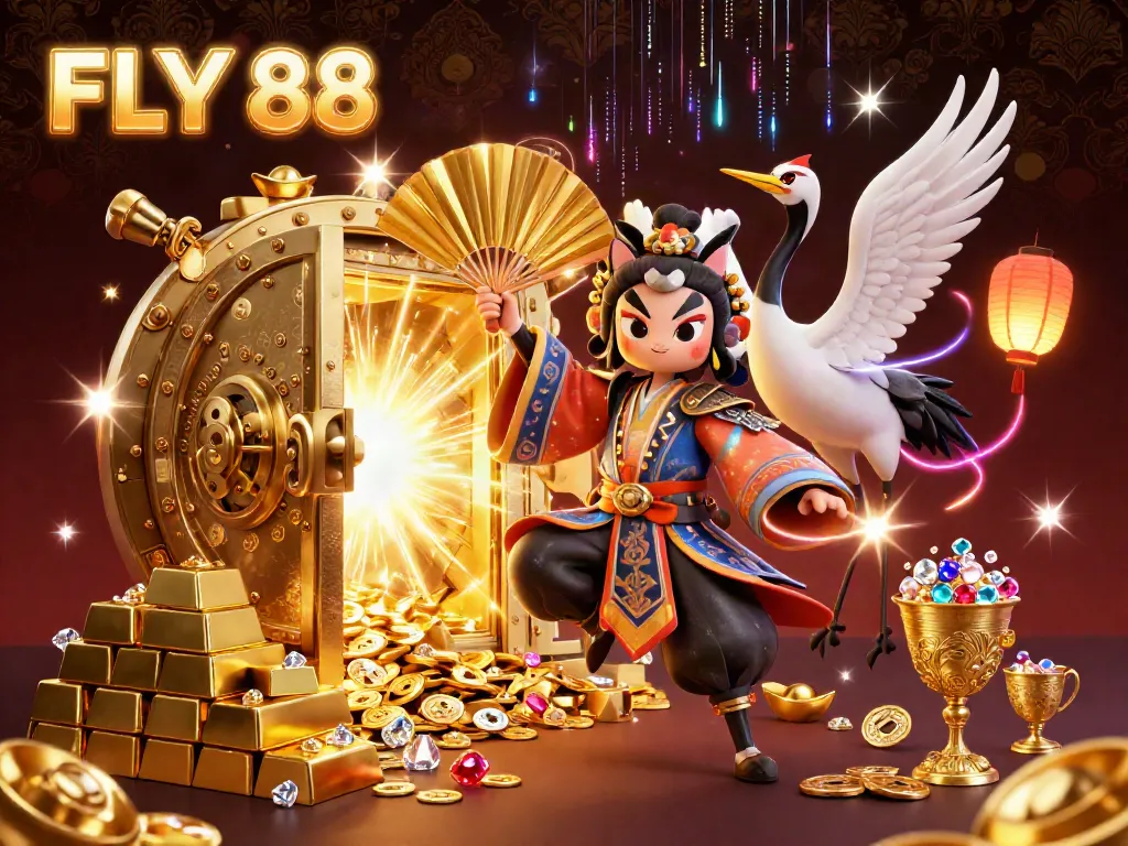 FLY 88 invites players to enjoy vibrant 3D casino gaming with golden treasures and enchanting characters.