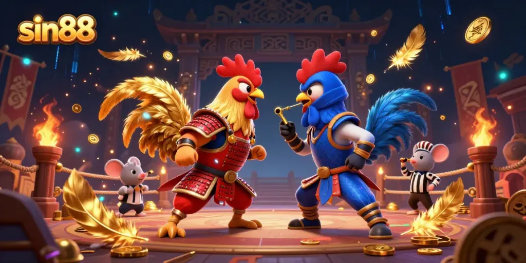 Watch the dynamic standoff of sin88's fighting roosters amid rich gambling elements.