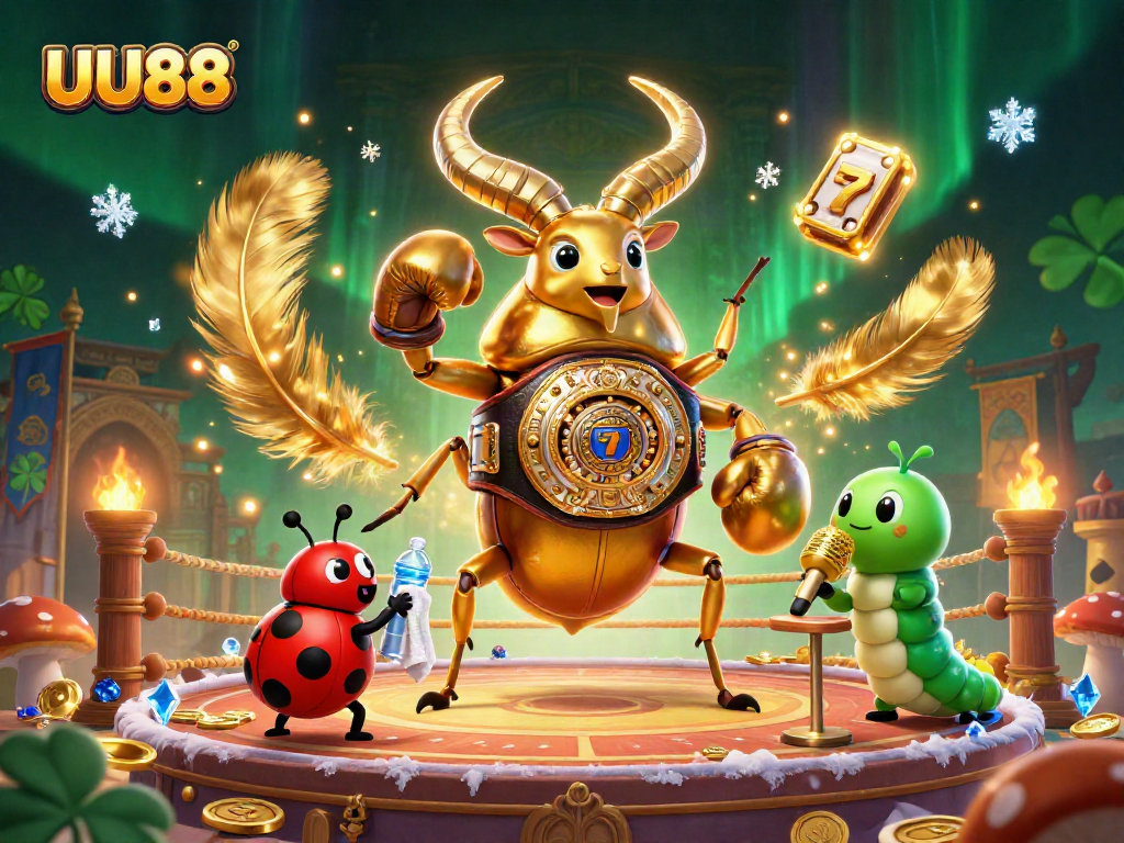 Engage in thrilling gameplay with UU88 featuring vibrant characters, slot reels, and an exciting dynamic arena.