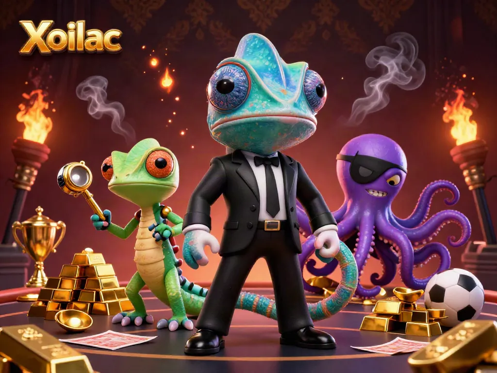 Engage in thrilling sports betting with Xoilac surrounded by vibrant riches and energetic characters.