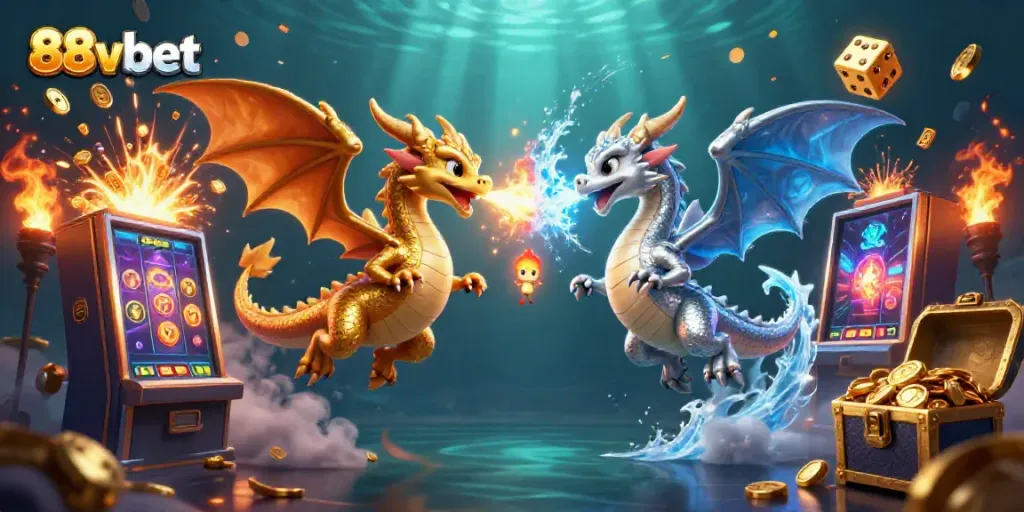 Join the thrilling action of 88vbet with vibrant dragons and explosive casino elements.