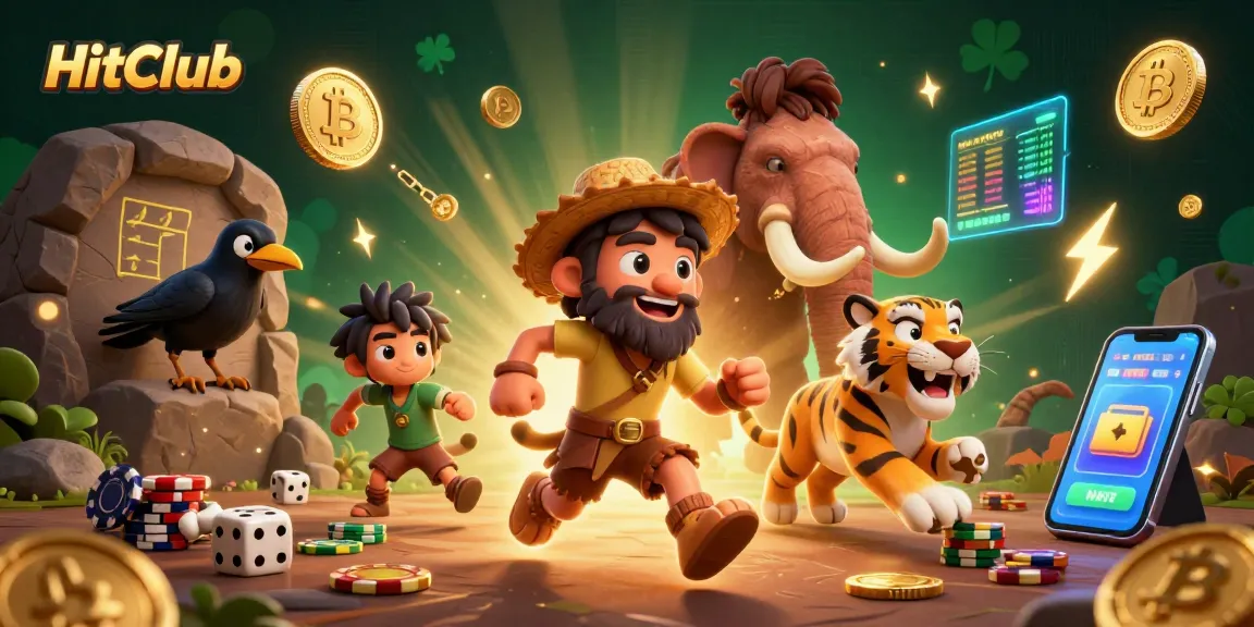 Join the action at HitClub as caveman and sabertooth tiger conquer the casino with dice and poker chips.