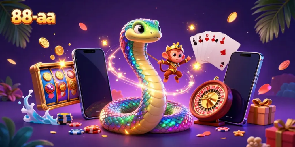 Spin colorful slots with 88-aa’s vibrant gaming illustration featuring fortune elements.