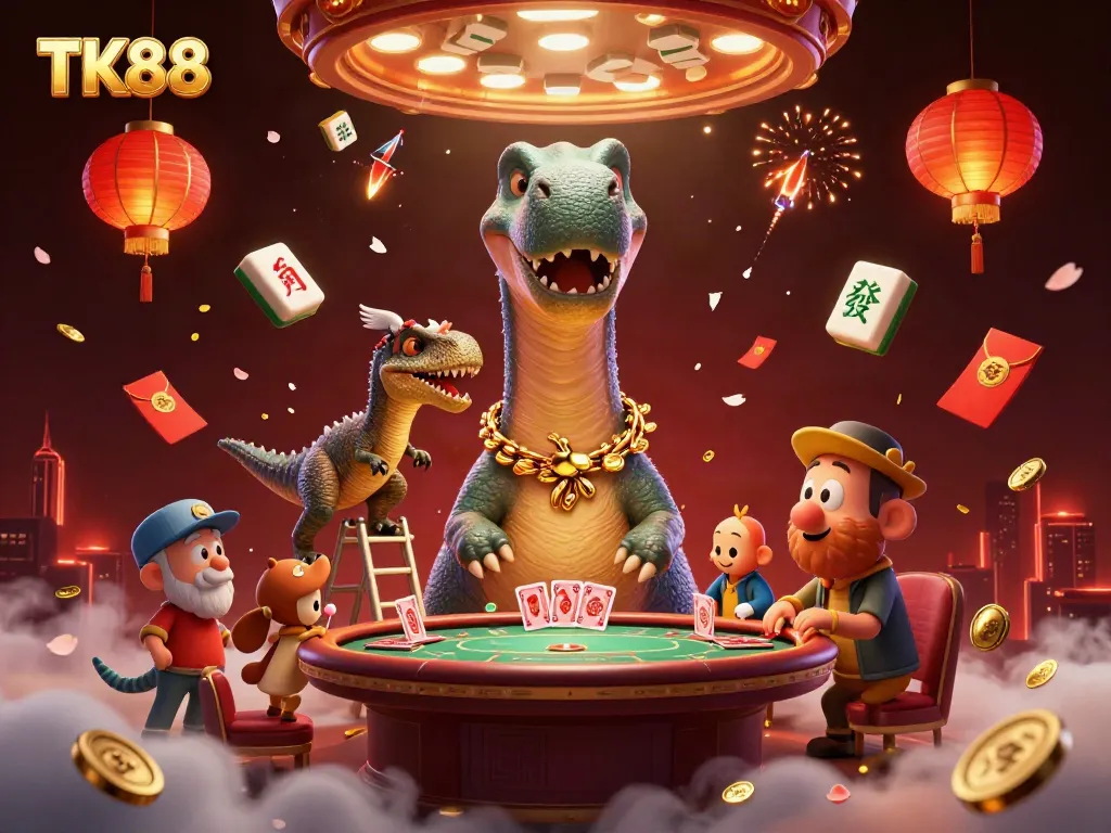 Experience exciting gameplay with TK88's vibrant casino scene featuring unique characters and game elements.