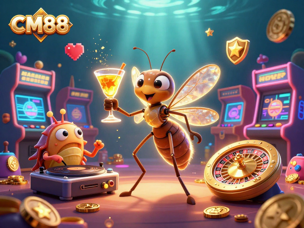 CM88 promotes exciting casino experiences with unique characters in a vibrant gaming atmosphere.
