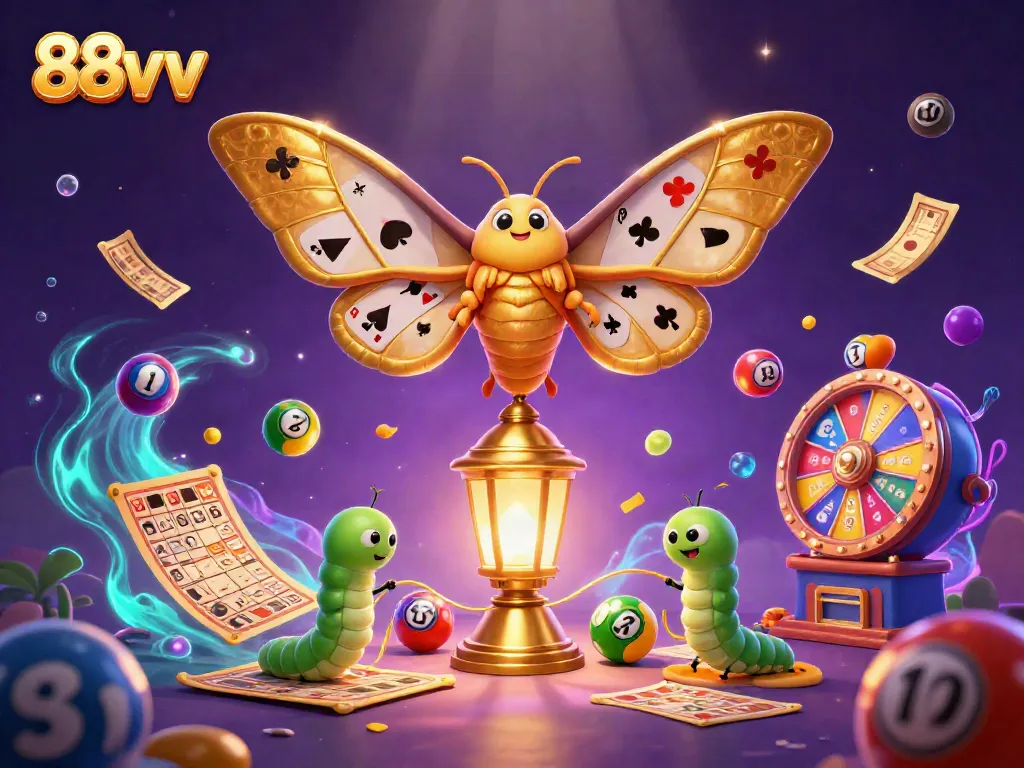 Experience the vibrant world of 88vv with colorful casino elements in a dynamic scene.
