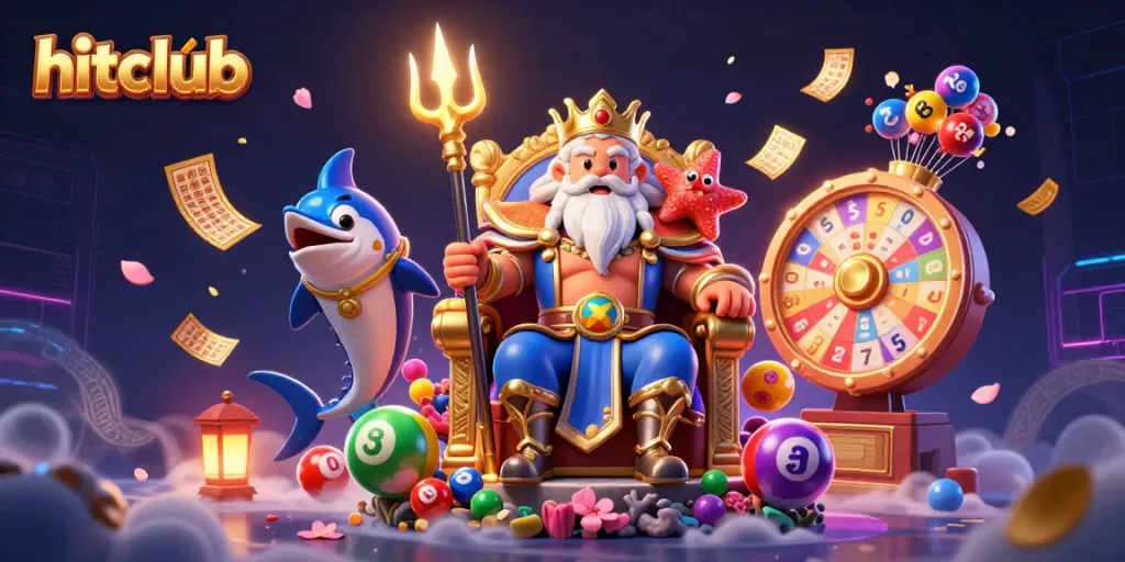 Experience the excitement of hitclub with Neptune and games surrounded by colorful lottery elements.