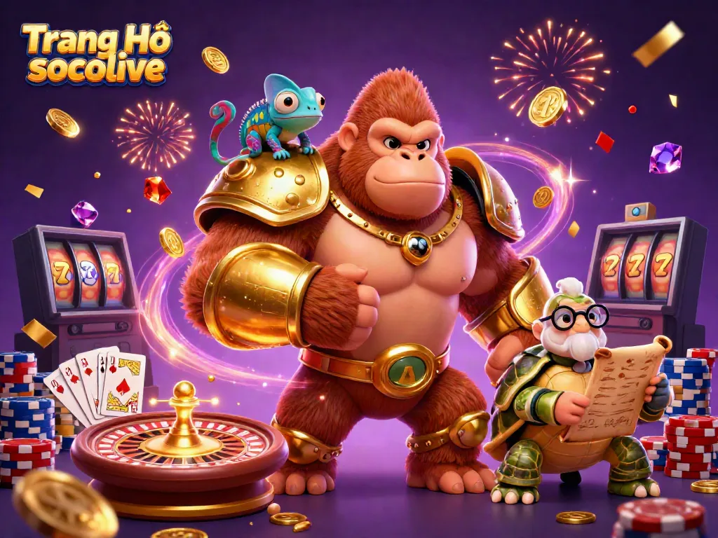 Engage in thrilling action at Trang Chủ socolive with a powerful gorilla king, a clever chameleon, and a wise tortoise.