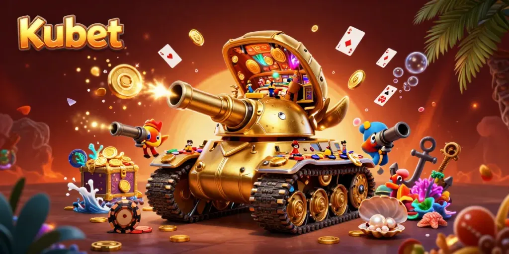 Kubet enhances online gaming with a vibrant 3D casino scene featuring golden elements and thrilling game action.