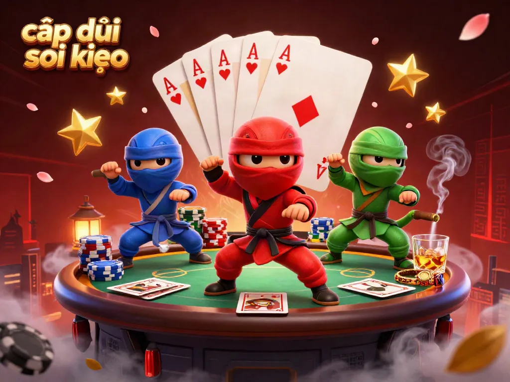 Standout 3D ninja chameleons dynamically showcase cập nhật soi kèo in a lively casino rooftop realm.