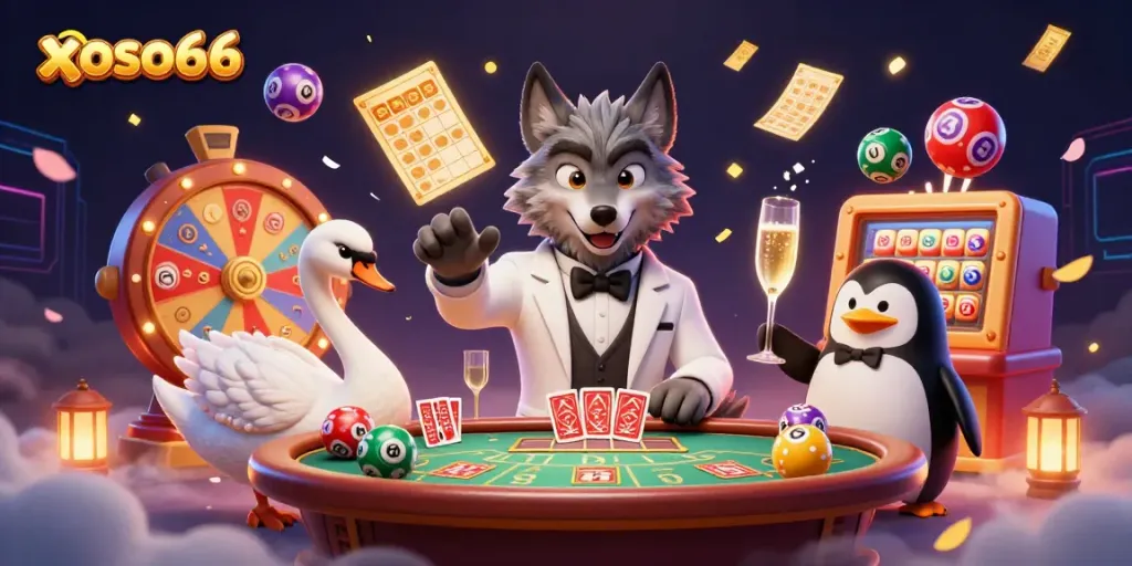 Experience the chance at winning with xoso66 through an enchanting casino scene featuring charming characters.