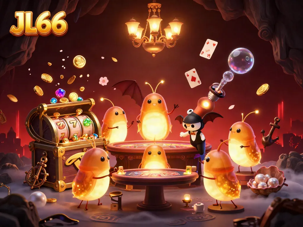Experience the allure of JL66 Casino with dynamic 3D glowworms and exciting slot games in action.