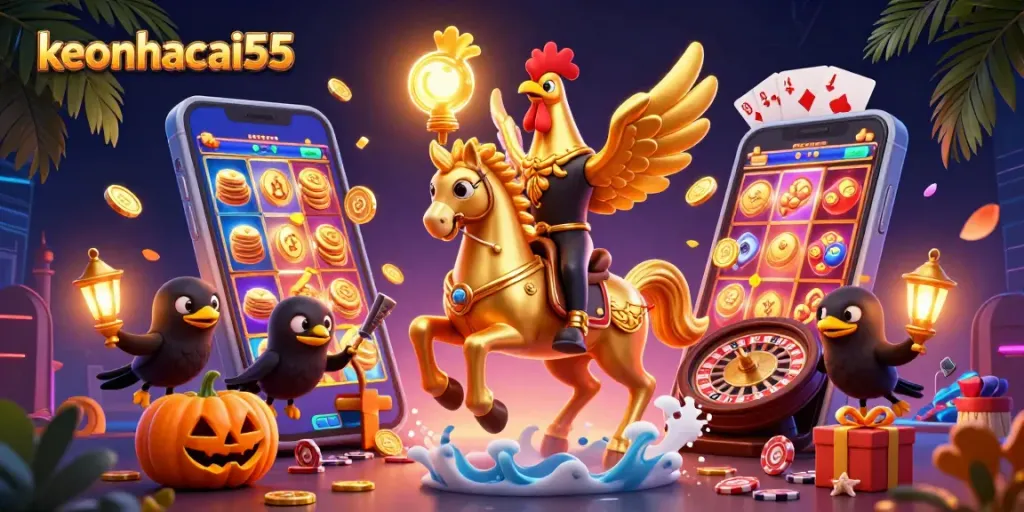Explore fast-paced betting at keonhacai55 with a vibrant, engaging casino scene.