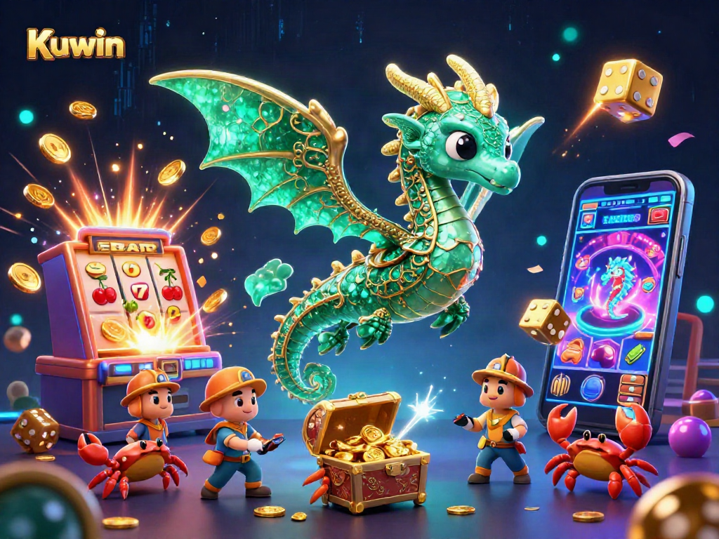 Kuwin engages players with a mesmerizing underwater gambling scene featuring a sea dragon and a jackpot explosion.