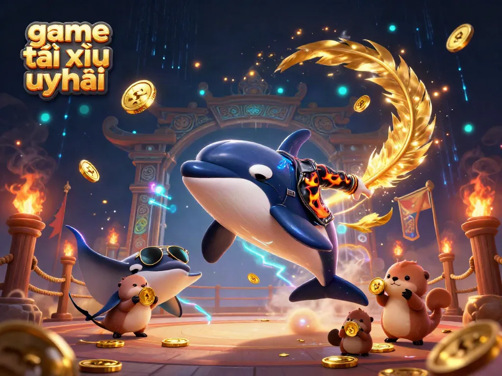 Engage in exciting gameplay at game tài xỉu uy tín with a vibrant scene featuring unique characters and dynamic casino elements.