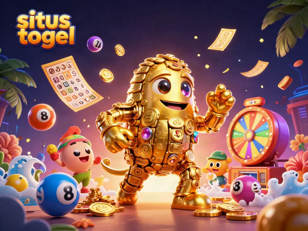 Engage with the thrill of situs togel illustrated by colorful lottery elements and dynamic golden characters.