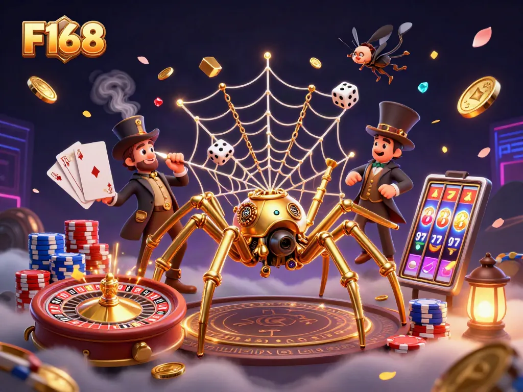 Capture the excitement of winning with F168's vibrant casino art featuring dynamic steampunk elements.