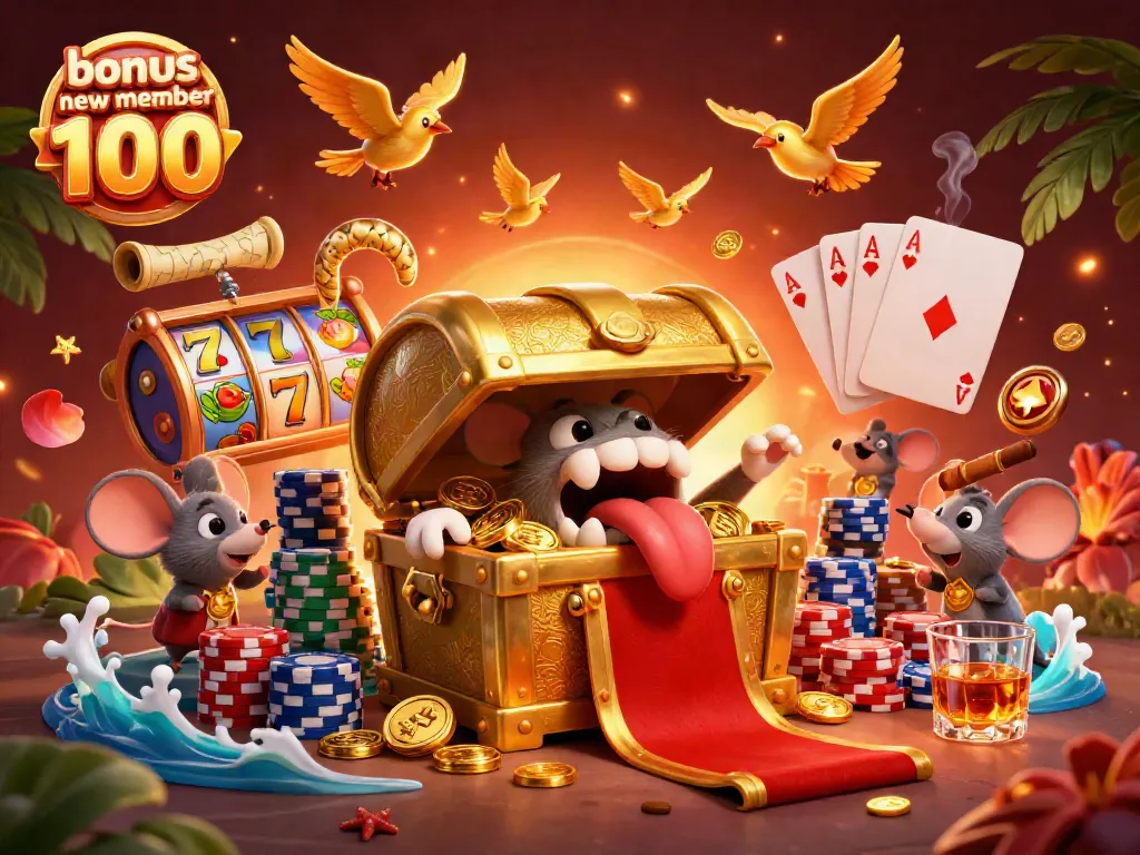 Engage with the exciting bonus new member 100 slot offers, showcasing vibrant reels and captivating characters.