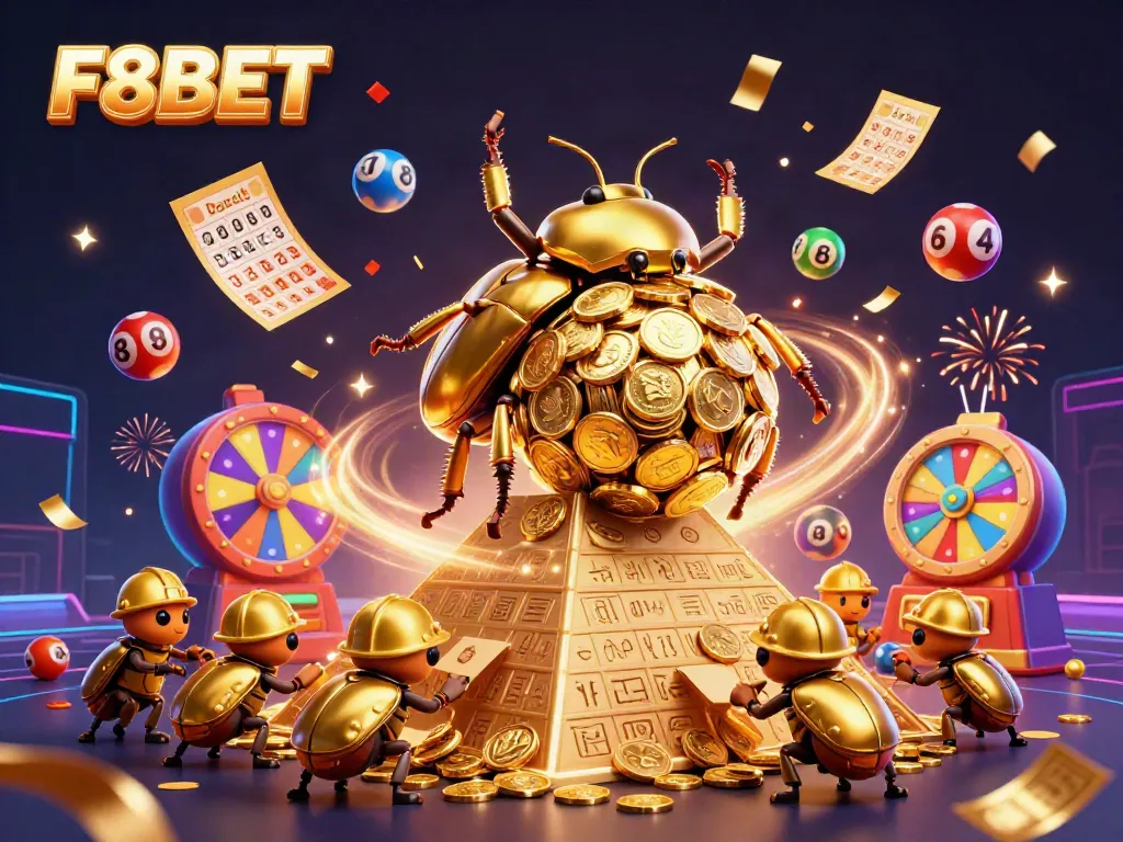 Take a chance with F8BET's vibrant online casino, featuring festive scenes of winning.