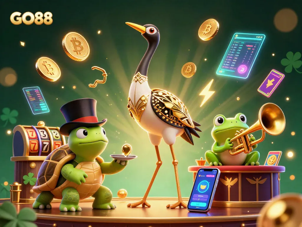 Engage in exciting gameplay at GO88 with vibrant 3D casino illustrations showcasing immersive slots action.