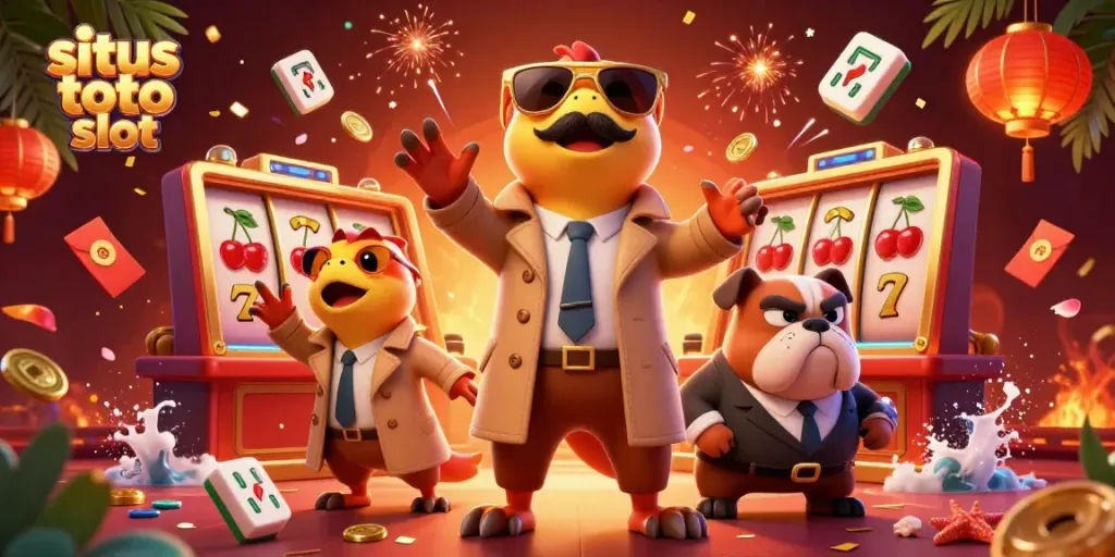Experience the thrill of situs toto slot with raptors sneaking into a vibrant casino scene.