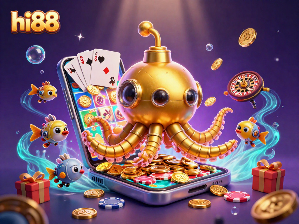 Experience hi88's vibrant casino adventure with an energetic kraken and riches!