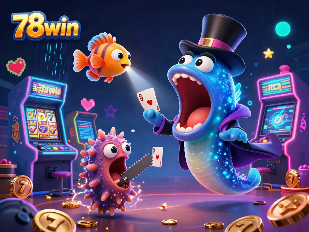 Experience thrilling casino action with 78win's vibrant magic-themed illustration featuring animated characters.
