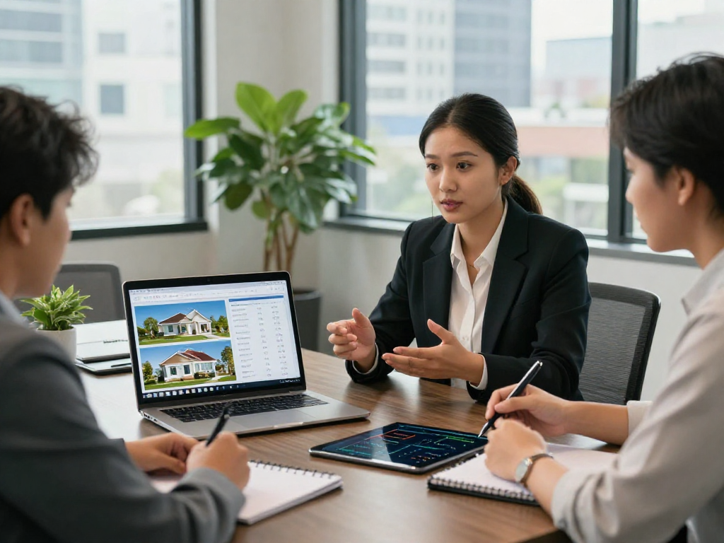 Engaging real estate meeting showcasing IDXSTAR listings and analytics.