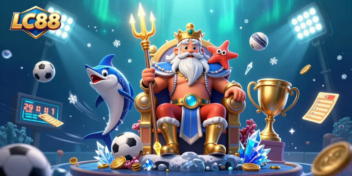 Watch the LC88 sea king Neptune preside over a vibrant underwater betting scene.