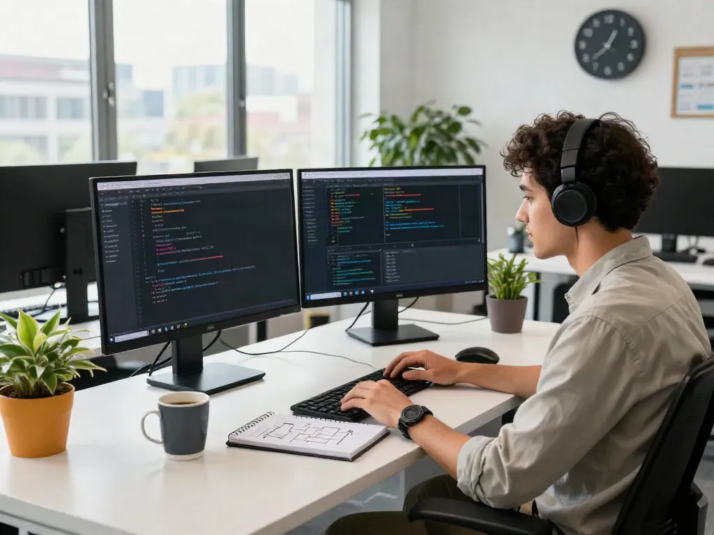 Developer using instant indexing tools in a modern tech workspace.
