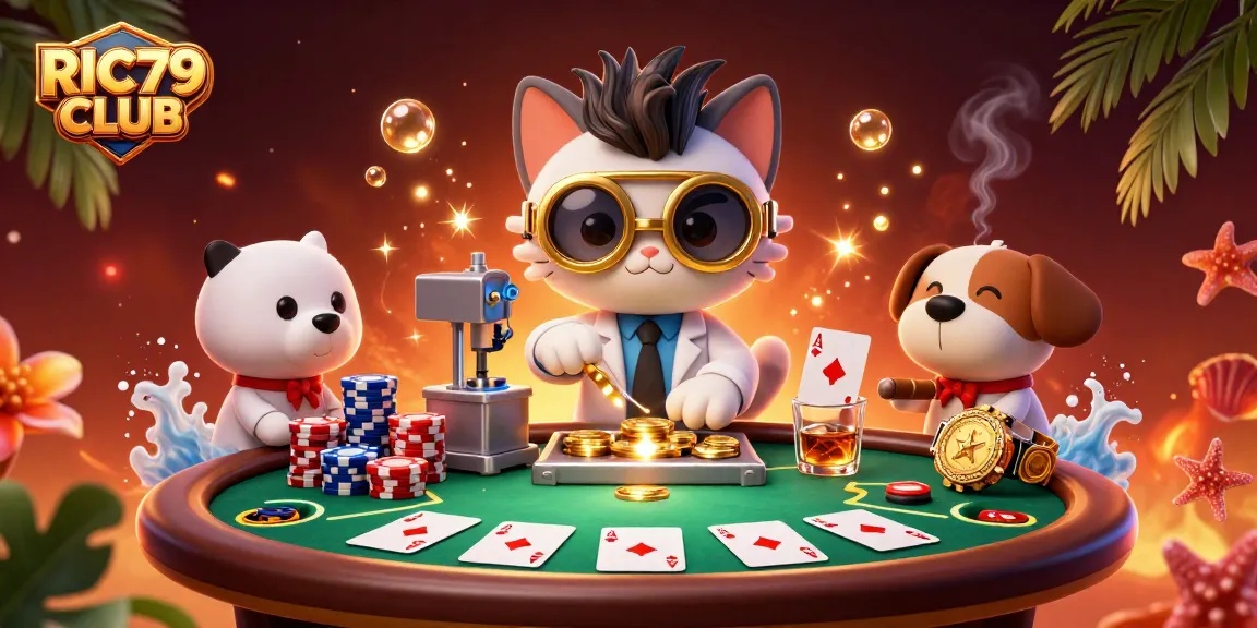 Join the action at RIC79 CLUB with an exciting poker scene featuring a mad scientist cat!