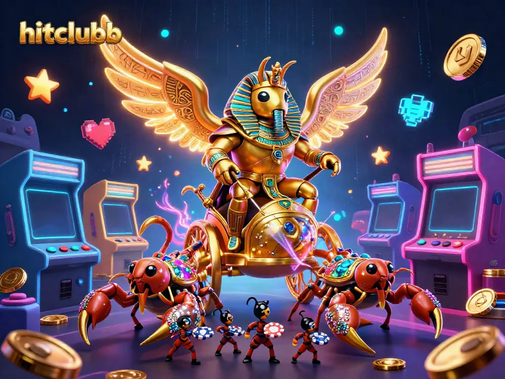 Engage with vibrant casino adventures at hitclubb with golden beetles, scorpions, and poker chips.