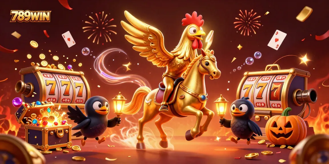 Experience 789WIN’s thrilling slots with golden treasures and excitement in a vivid casino scene.