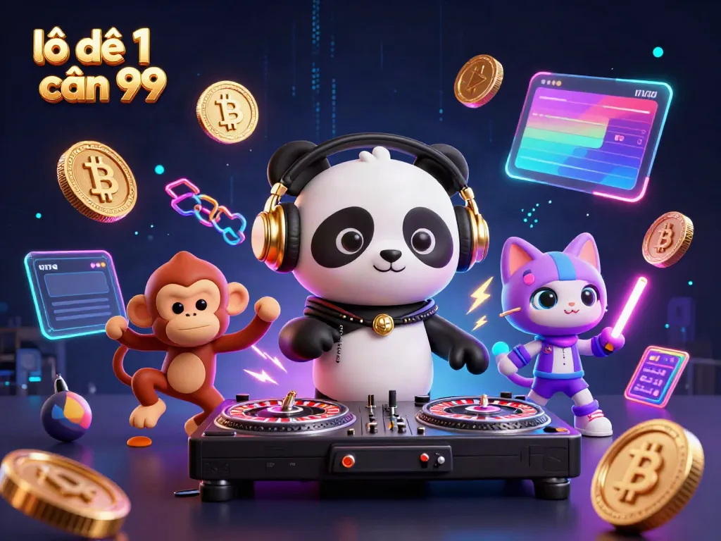 Experience lô đề 1 ăn 99 with the DJ panda spinning roulette wheels in a vibrant casino scene.