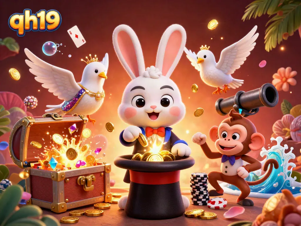 Experience thrilling moments at qh19 with a magical scene of a rabbit and friends celebrating wins.
