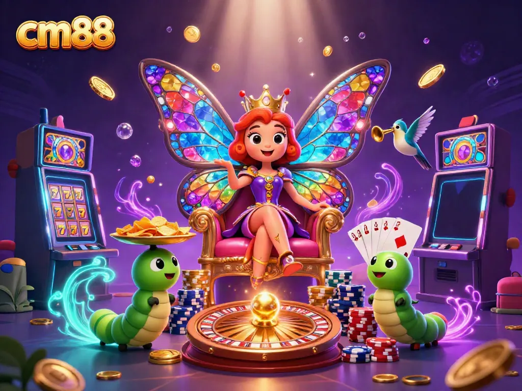 Experience the thrill of cm88 casino gaming with vibrant butterflies and golden treasures.