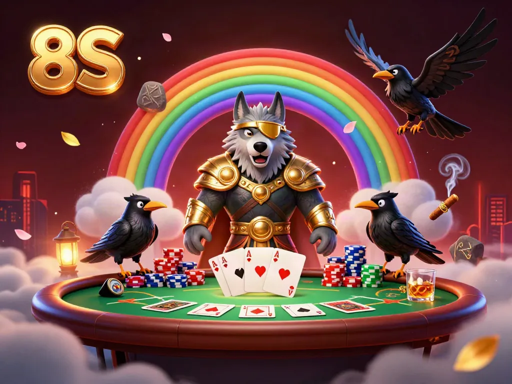 Experience thrilling gaming adventures with the vibrant 8S casino motif in a dynamic scene.