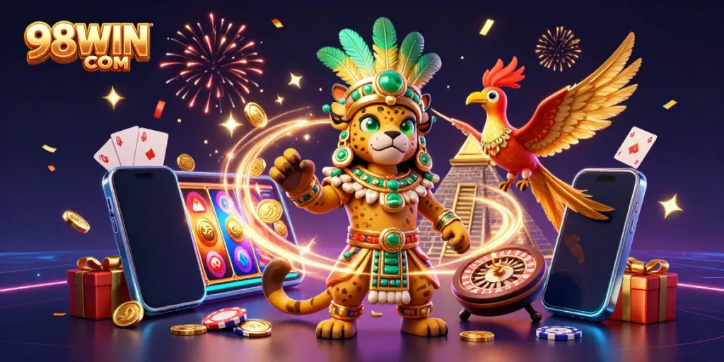 Experience the vibrant gaming world at 98WIN COM with thrilling slot games and festive elements.