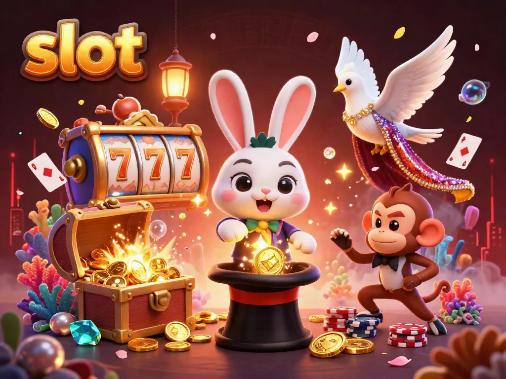 Experience thrilling slot action with a magician pulling golden coins alongside playful casino elements.