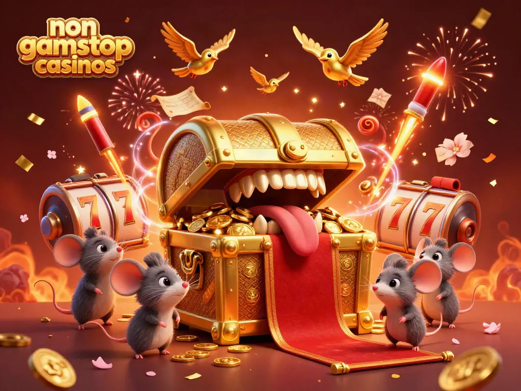 Engage with non gamstop casinos featuring a treasure chest and animated slot elements