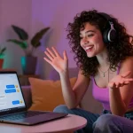 Engaging chat scene with a slut AI character in a cozy room, showcasing interactive conversation elements for users.