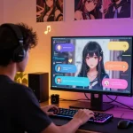 Engaging scene of ai chat hentai interaction with animated characters and vibrant digital elements in a cozy room.