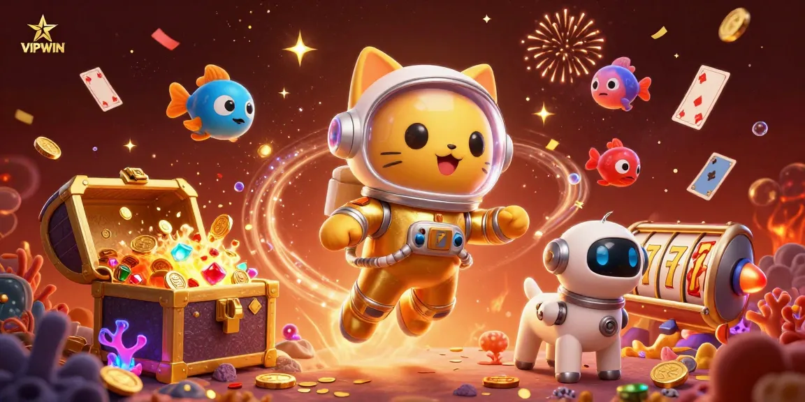 Experience thrilling gameplay with VIPWIN as the astronaut cat, dog companion, and magical elements come alive.