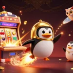 Experience thrilling gaming adventures with o8com featuring a golden penguin and vibrant casino elements.